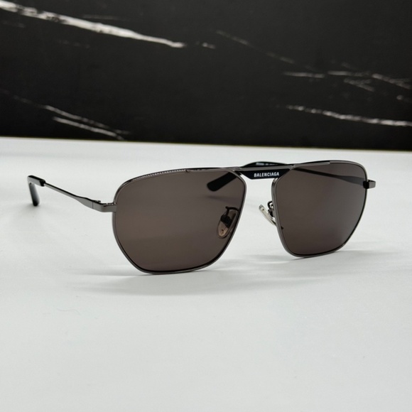 NEW BB0298SA 001 BALENCIAGA GREY METAL UNISEX BALENCIAGA SUNGLASSES - Picture 5 of 11